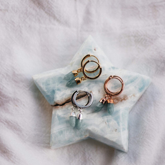 Amazonite blue stone and crystal huggie earrings / Mermaid and Bear Jewellery