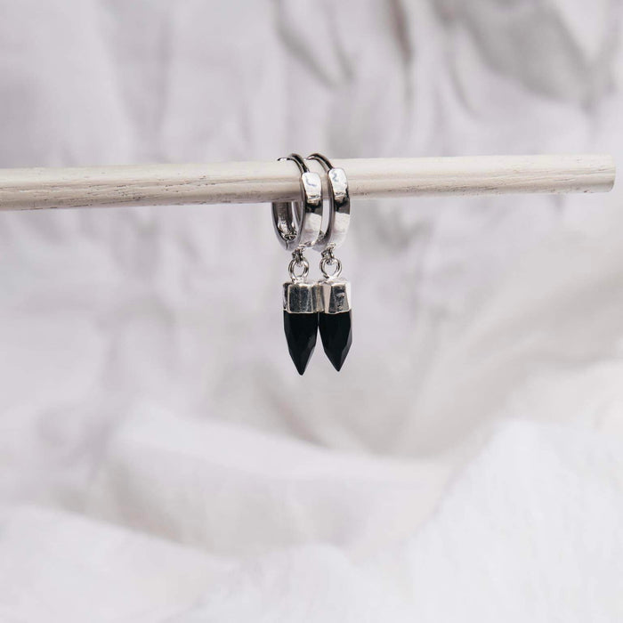 Black Onyx Huggies in Sterling Silver | Boho Unique Crystal & Gemstone Earrings