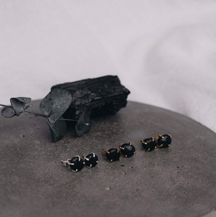 Black Tourmaline Crystal Stud Earrings  |  Unique Boho Crystal Gemstone Earrings