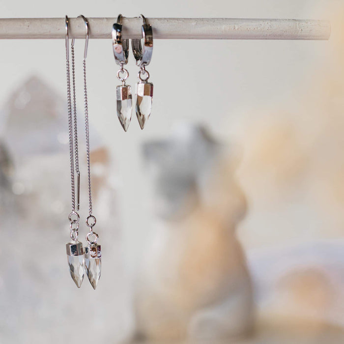 Silver Quartz Earring Drops | Boho Crystal Earrings Mermaid and Bear