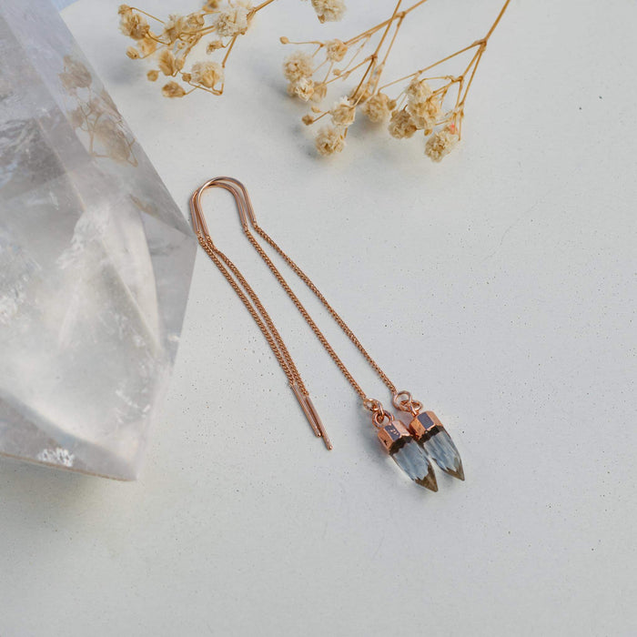 18 Carat Rose Gold Dipped Quartz Earring Drops | Boho Crystal Earrings Mermaid and Bear