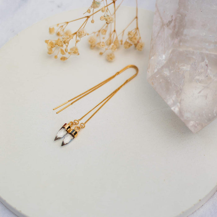 18 Carat Yellow Gold Dipped Quartz Earring Drops | Boho Crystal Earrings Mermaid and Bear