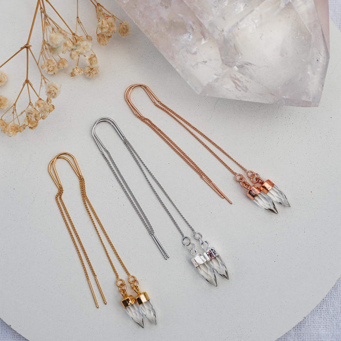 18 Carat Dipped Gold, Rose Gold and Silver Quartz Drop Earrings